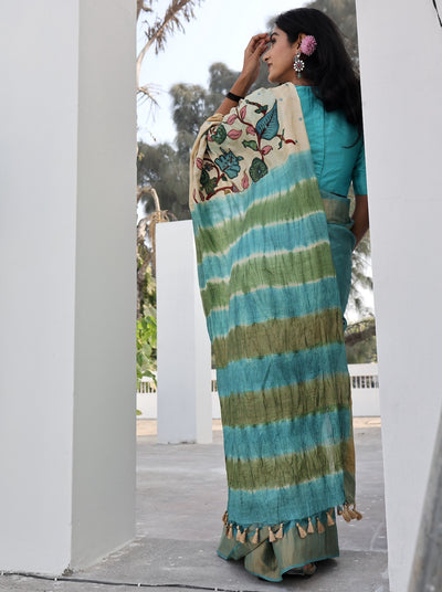 Pedana Sea Green Kalamkari Tussar Saree