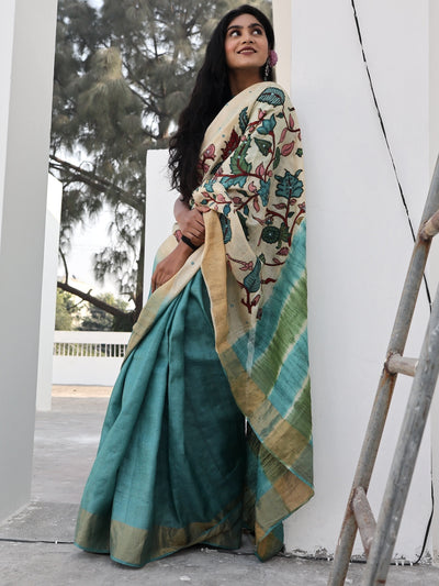 Pedana Sea Green Kalamkari Tussar Saree