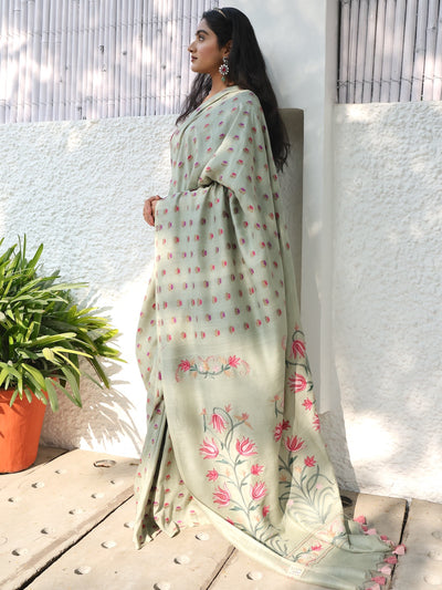 Guldaan Sea Green Kashmiri Matka Georgette Saree