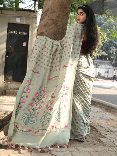 Guldaan Sea Green Kashmiri Matka Georgette Saree