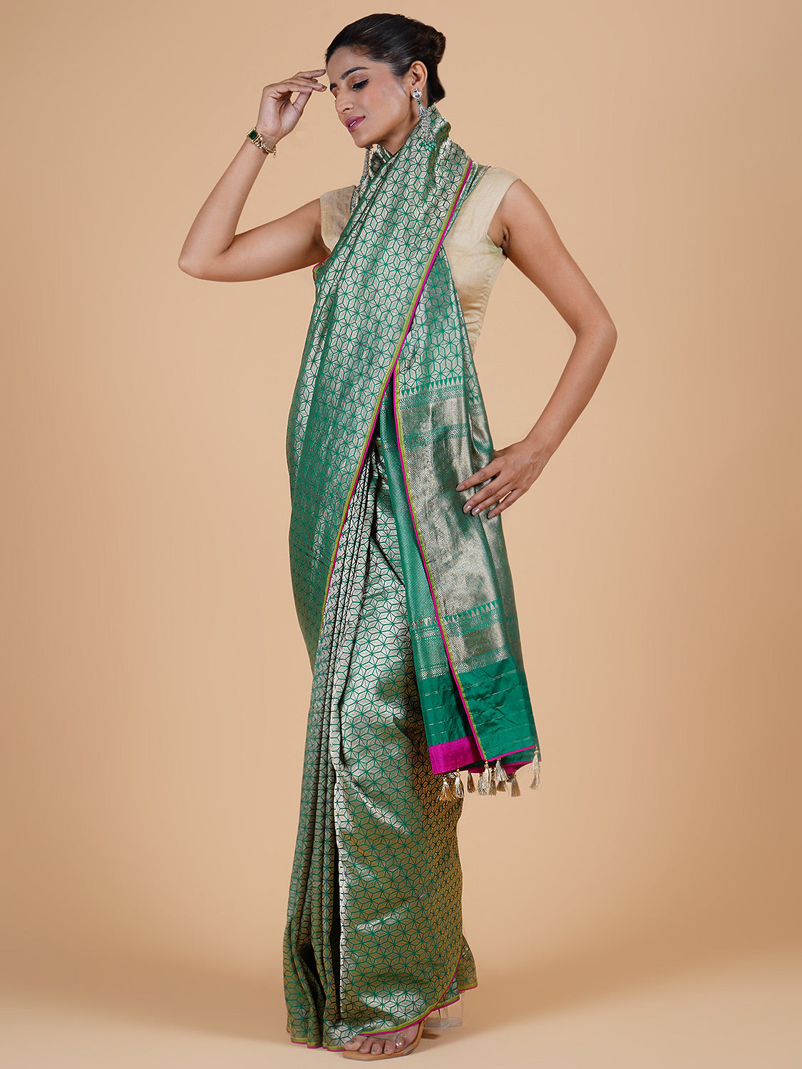 Mehnaaz Sea Green Brocade Silk Sari