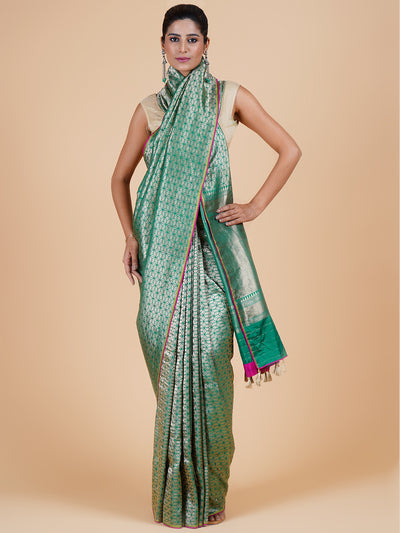 Mehnaaz Sea Green Brocade Silk Sari
