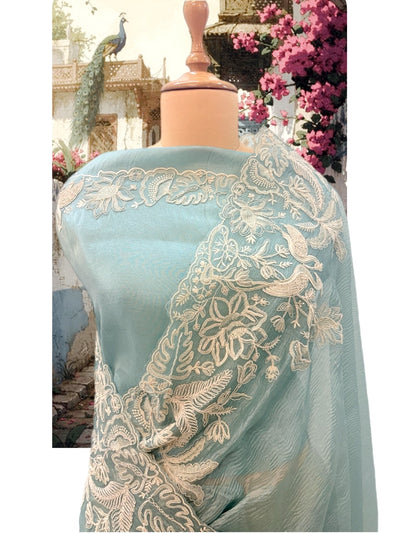 Zenobia Sea Green Crinkled Tissue Sari