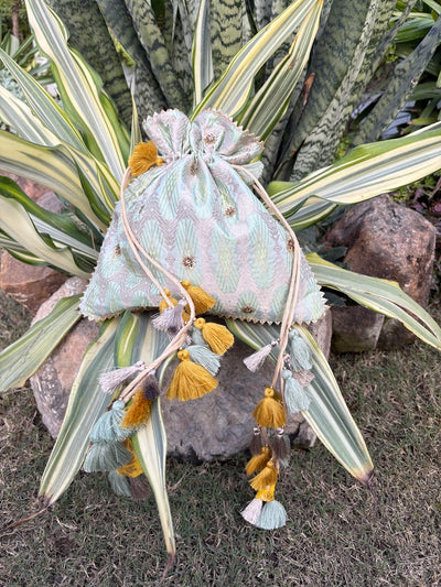 Shubhangi Sea Green & Yellow Brocade Potli