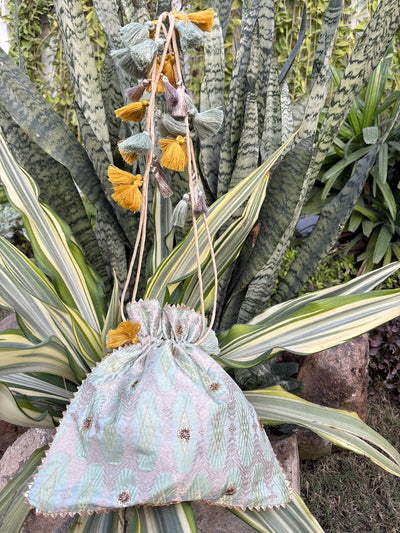 Shubhangi Sea Green & Yellow Brocade Potli