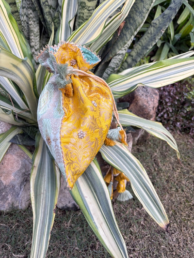 Shubhangi Sea Green & Yellow Brocade Potli