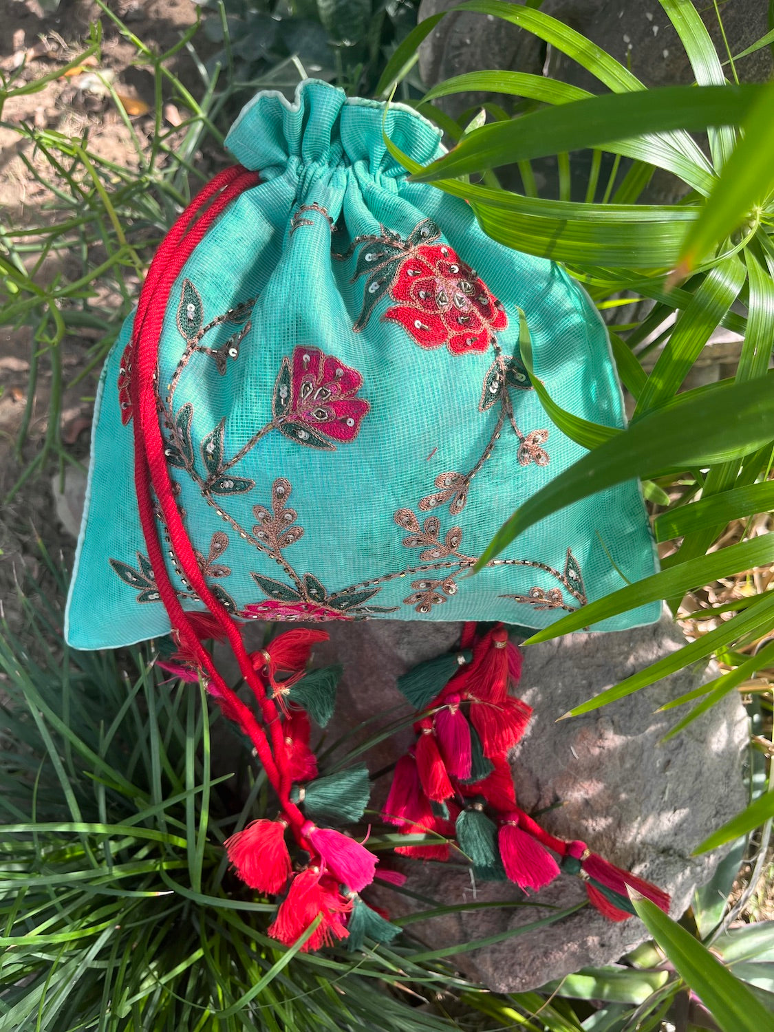 Secret Pond Sea Green Cotton Potli