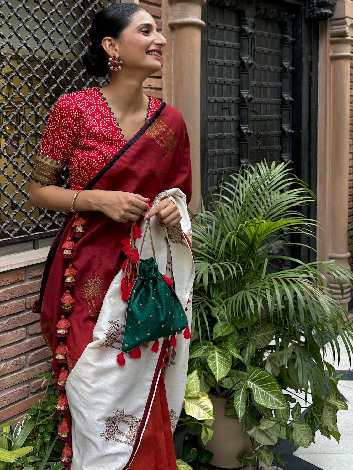 Pavagarh Brick maroon Saree & blouse