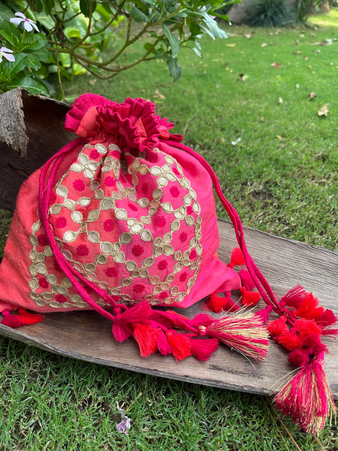 Watermelon Sorbet Pink Gota Work Potli