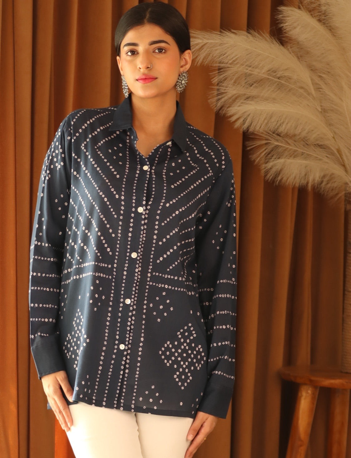 Blue Bandhani Cotton Shirt