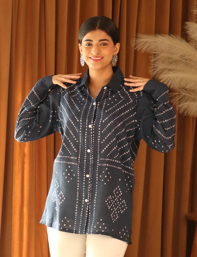 Blue Bandhani Cotton Shirt