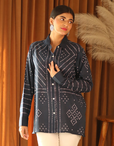 Blue Bandhani Cotton Shirt