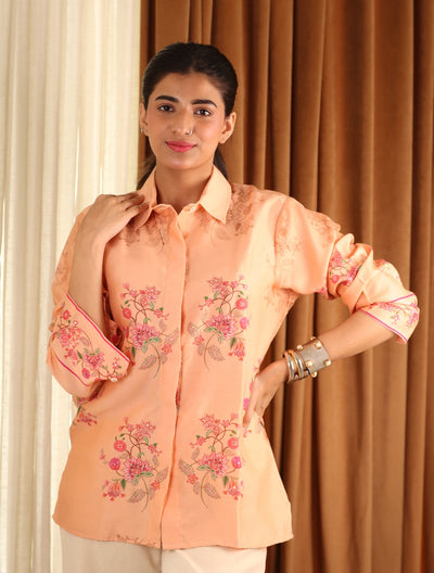 Peach Floral Cotton Shirt