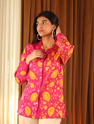 Pink Floral Cotton Shirt