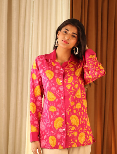 Pink Floral Cotton Shirt