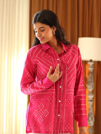 Pink Bandhani Cotton Shirt
