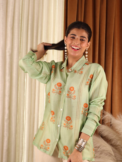 Sea Green Floral Cotton Shirt