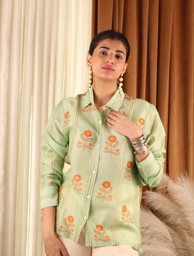 Sea Green Floral Cotton Shirt