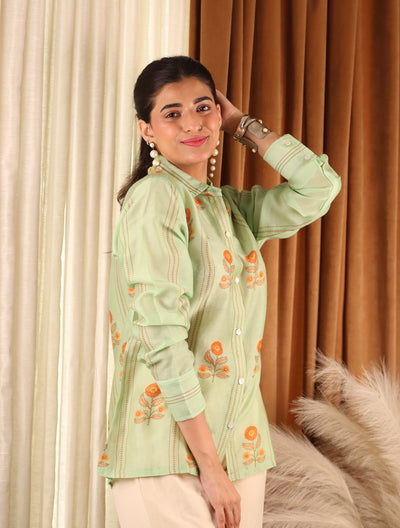 Sea Green Floral Cotton Shirt