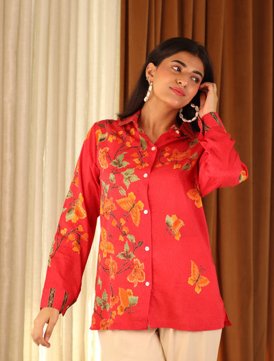 Flaming Red Cotton Shirt