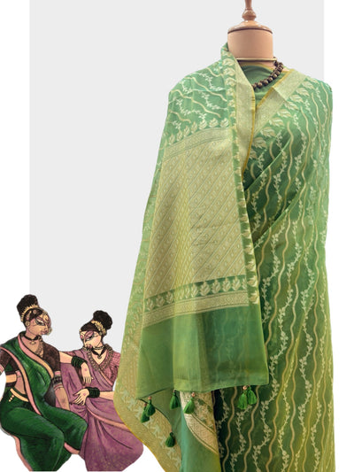 Alvira Green Yellow Cotton Saree