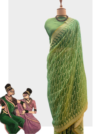 Alvira Green Yellow Cotton Saree
