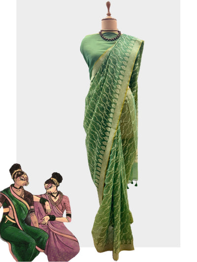 Alvira Green Yellow Cotton Saree