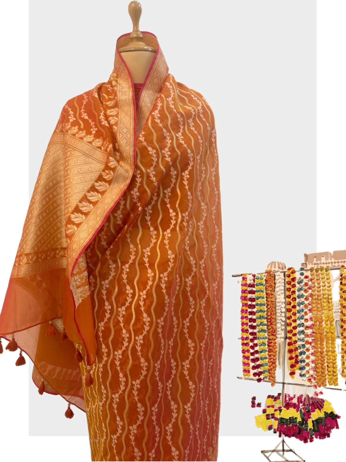 Ishan Pinkish Orange Cotton Saree