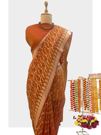 Ishan Pinkish Orange Cotton Saree