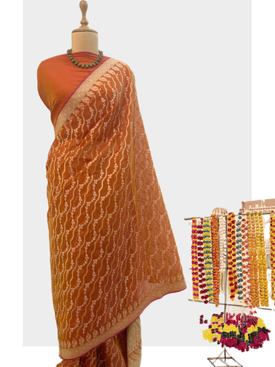 Ishan Pinkish Orange Cotton Saree