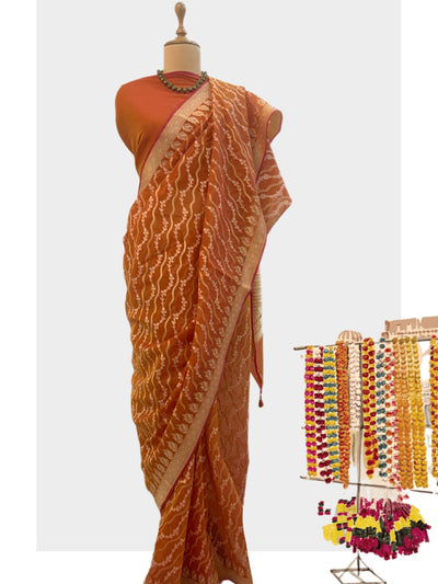 Ishan Pinkish Orange Cotton Saree