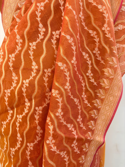 Ishan Pinkish Orange Cotton Saree