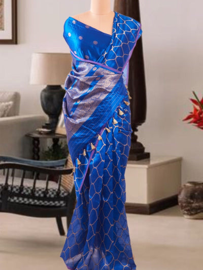 Nilgiri Blue Chinya Silk Sari