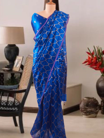 Nilgiri Blue Chinya Silk Sari