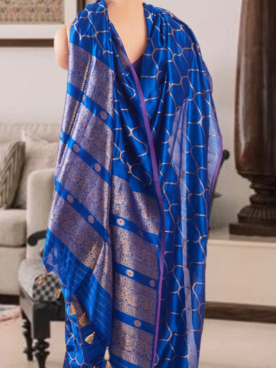 Nilgiri Blue Chinya Silk Sari
