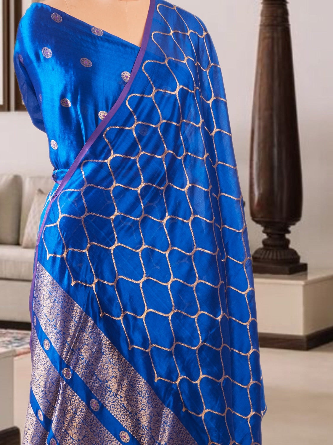 Nilgiri Blue Chinya Silk Sari