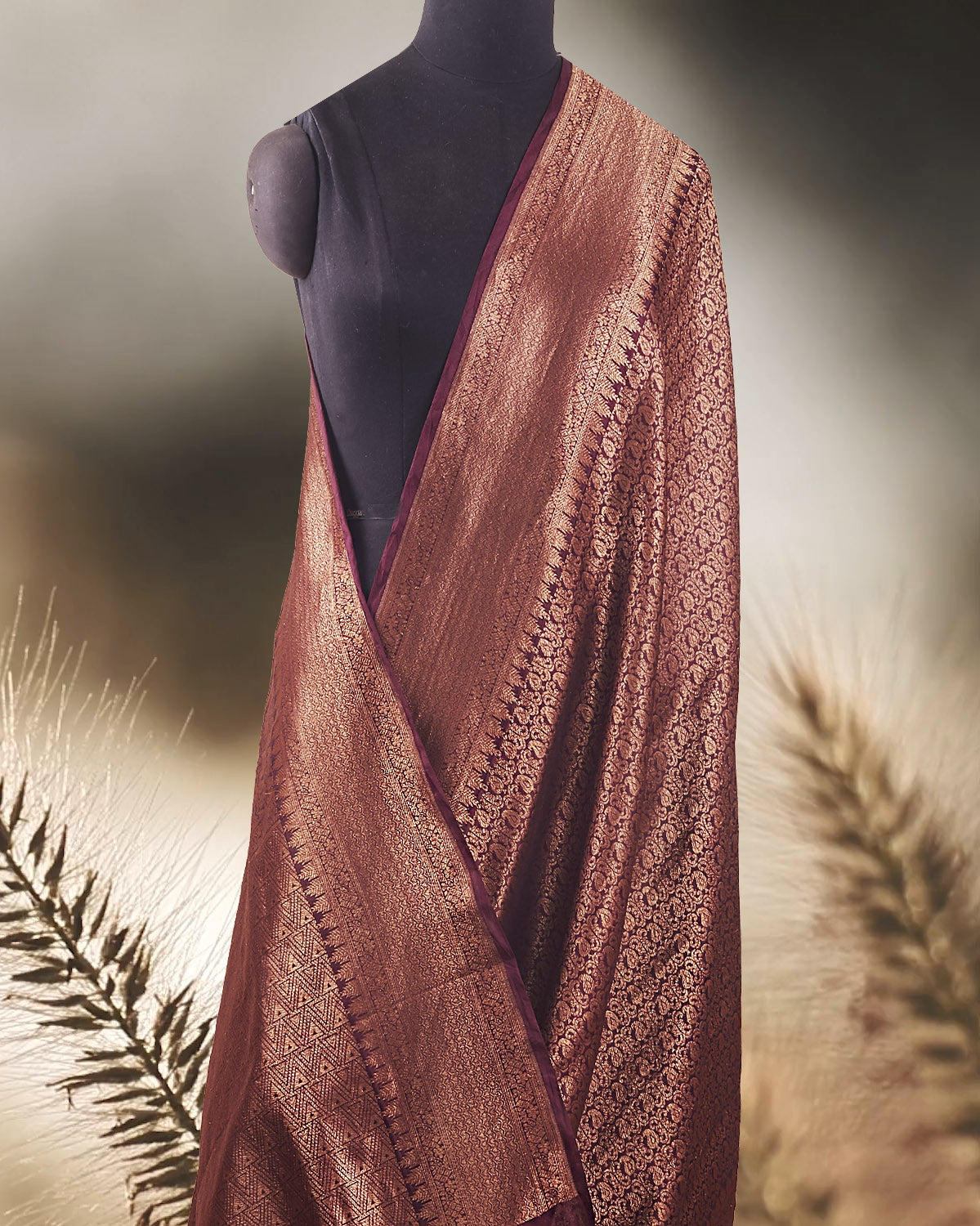 Vamika Brown Brocade Silk Saree