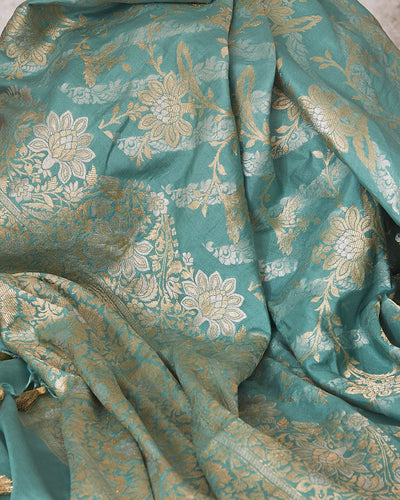 Rose Trellis Sea Green Katan Silk Saree