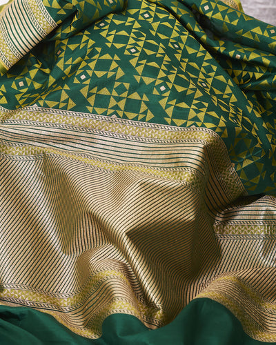 Dark Green Banarasi Silk Sari