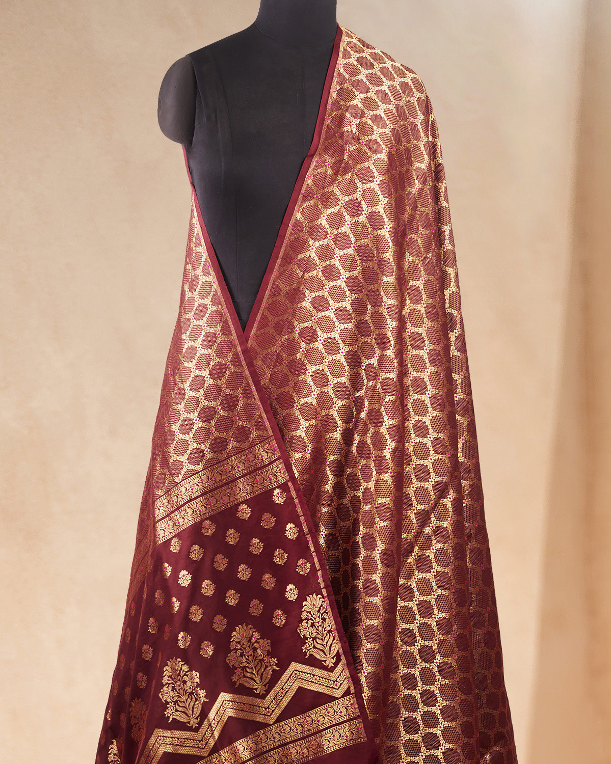 Coorg Coffee Maroon Ashavali Brocade Silk Saree