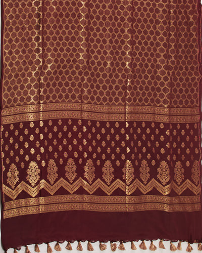 Coorg Coffee Maroon Ashavali Brocade Silk Saree