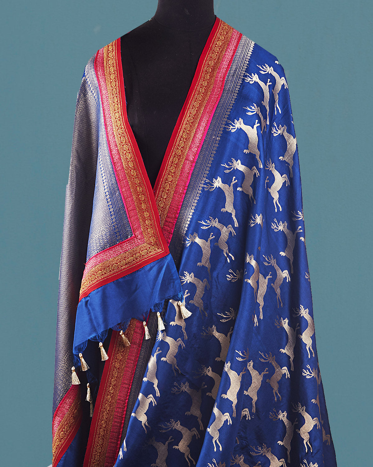 Mrigya Blue Deer Motifs Silk Saree