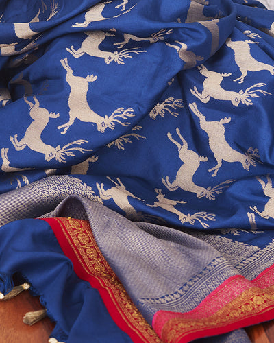 Mrigya Blue Deer Motifs Silk Saree