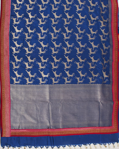 Mrigya Blue Deer Motifs Silk Saree