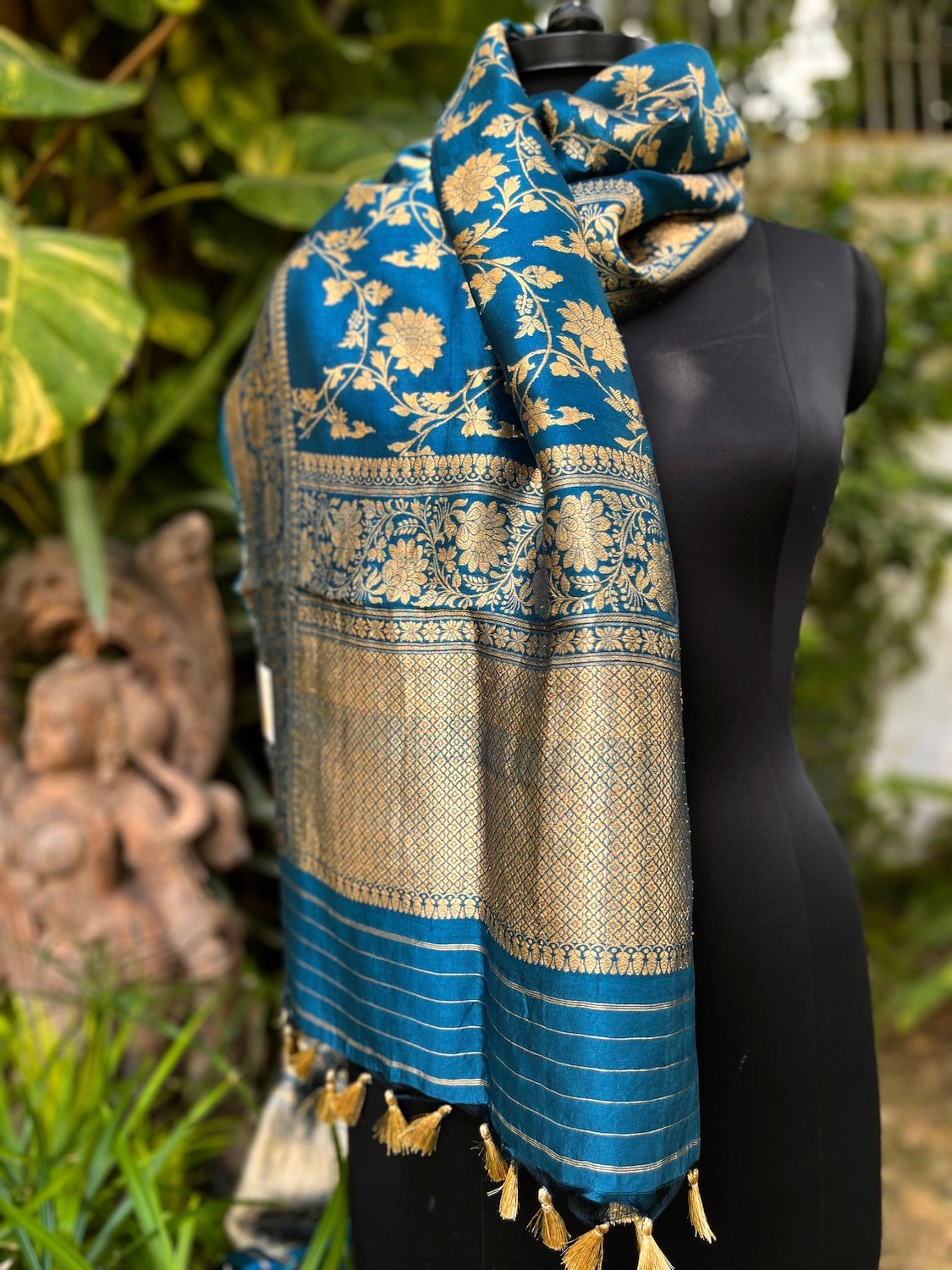 Firdaus Blue Silk Jaal Dupatta