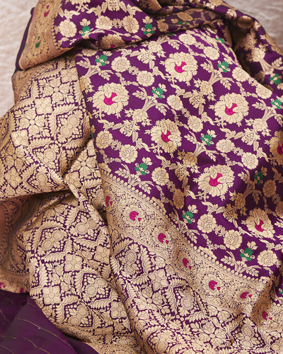 Rani Padmini Purple Khinkhwab Silk Saree