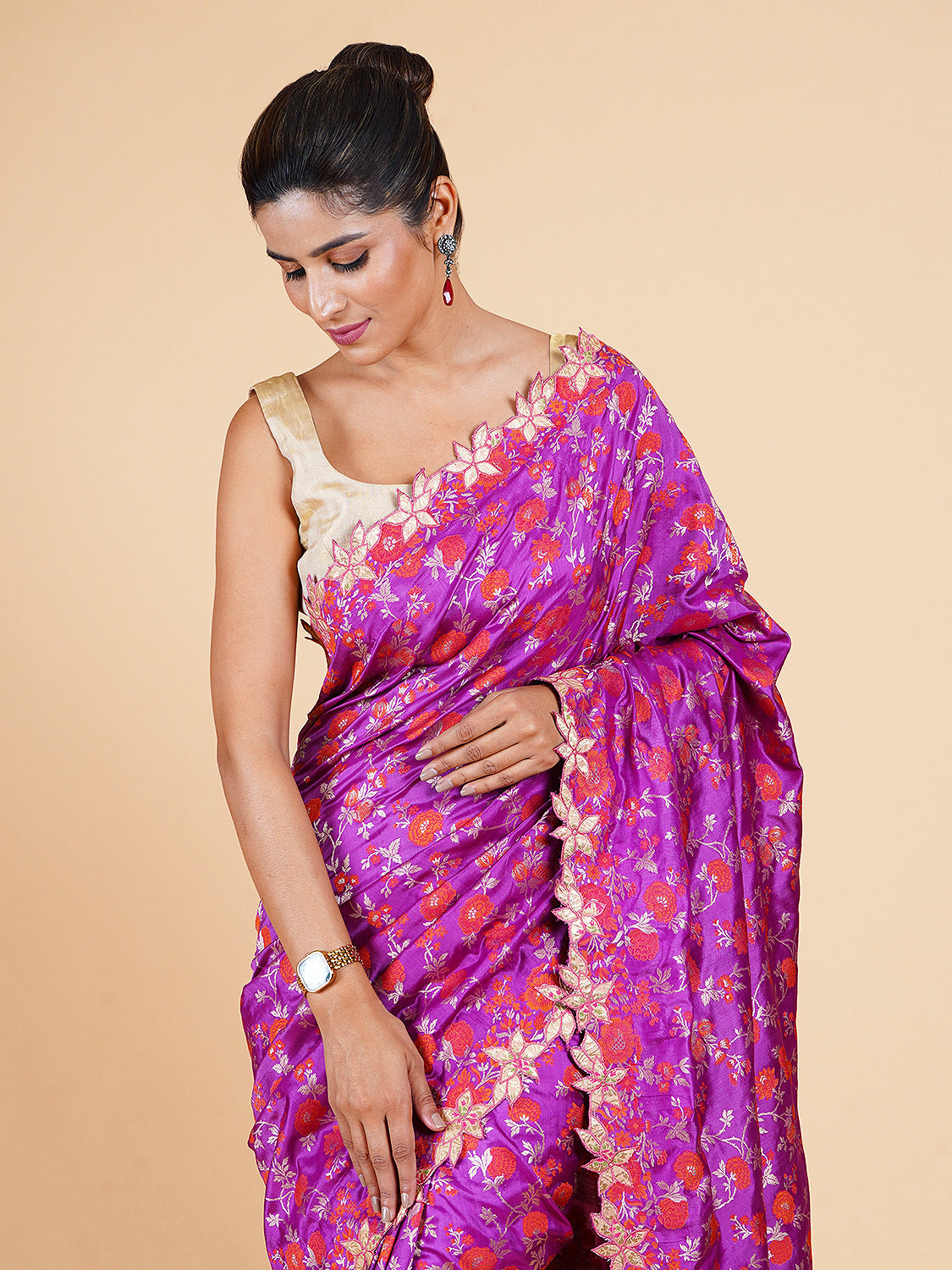 Bagh-e-Bahar Magenta Katan Silk Saree