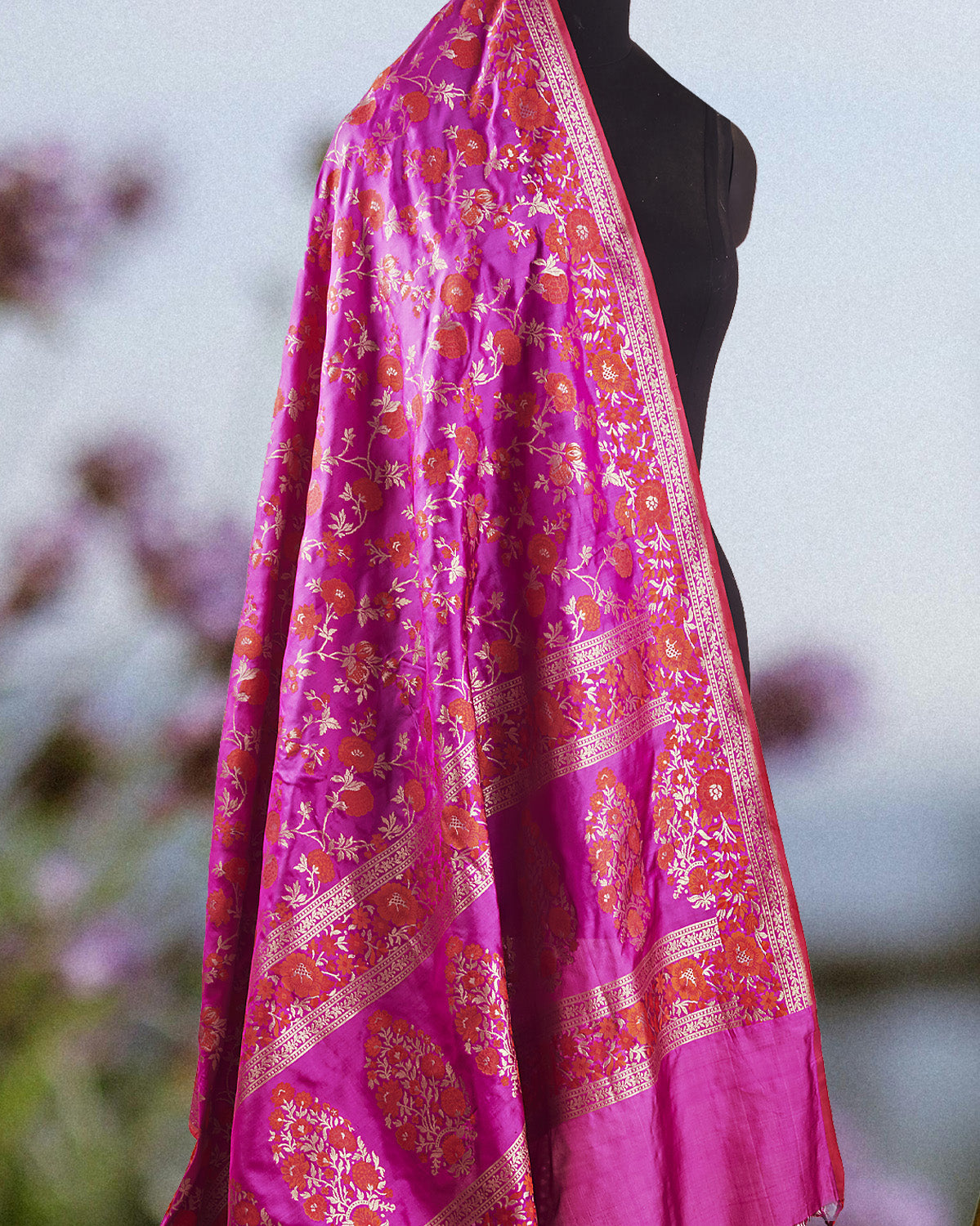 Bagh-e-Bahar Magenta Katan Silk Saree