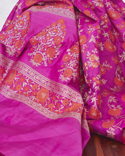 Bagh-e-Bahar Magenta Katan Silk Saree