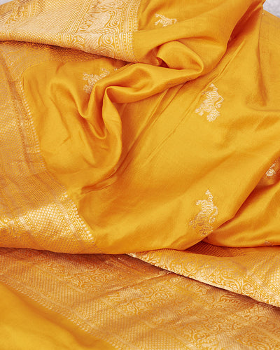 Gir Forest Yellow Soft Silk Yali motif Saree